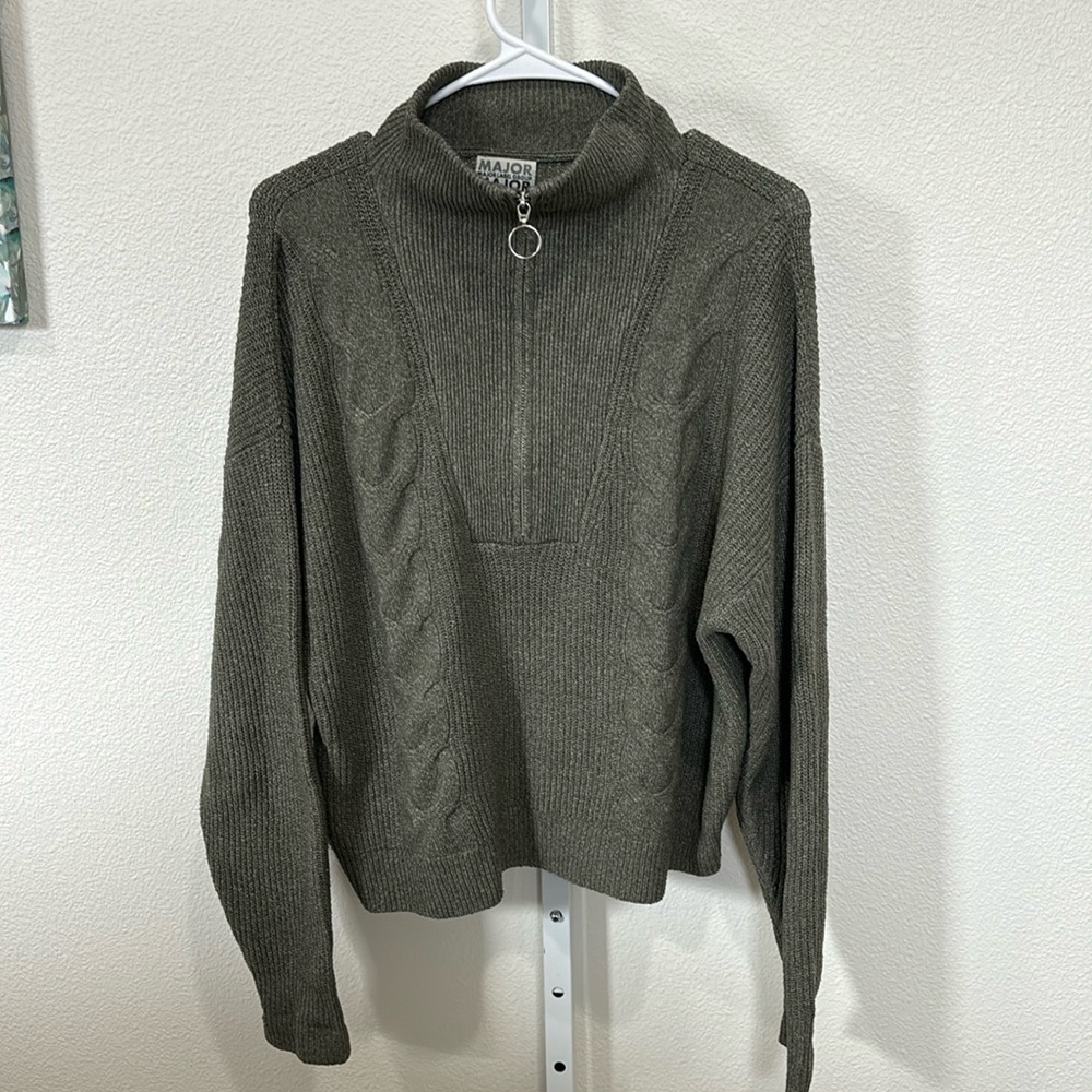 Gray Half Zip Cable Knit by Major Label Group